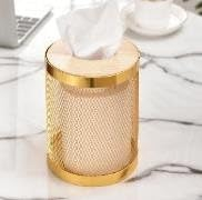 Metal Mesh Tissue Holder, 13.5 x 13.5 cm, Gold, for Home Office, Bathroom, Bedroom, Living Room