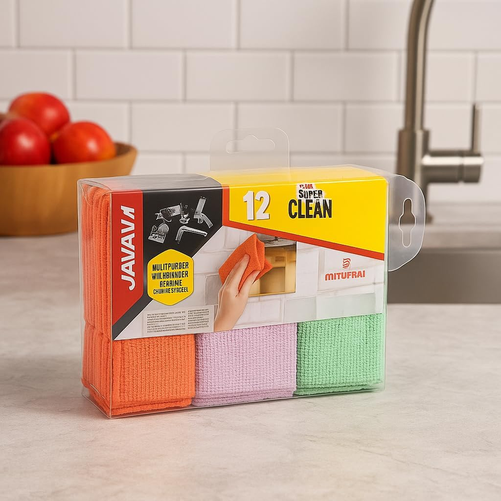 B&S Terry Microfiber Towel – 24pk & 12pk | Assorted Colors | Ultra-Soft 32x32cm Cleaning Cloths | Lint-Free, Reusable & Highly Absorbent | Ideal for Home, Kitchen, Car, Glass & Surfaces (12)