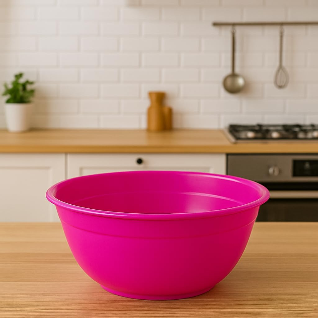 Large Plastic Bowl with Handle – Durable & Lightweight Mixing Bowl for Kitchen – BPA-Free Food Grade Bowl – Ideal for Salads, Baking, Storage – Versatile Kitchen Accessory – Easy to Clean