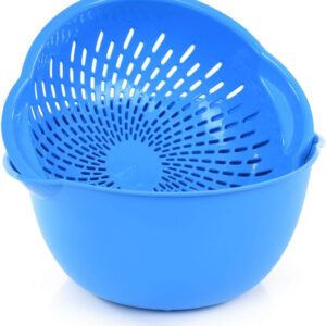 Mintra Home Mixing Bowl w/Colander (Large 4.5L, Blue) - For Washing & Draining Fruits And Vegetables - Heavy Duty Plastic for Baking, Cooking Supplies - Dishwasher Safe