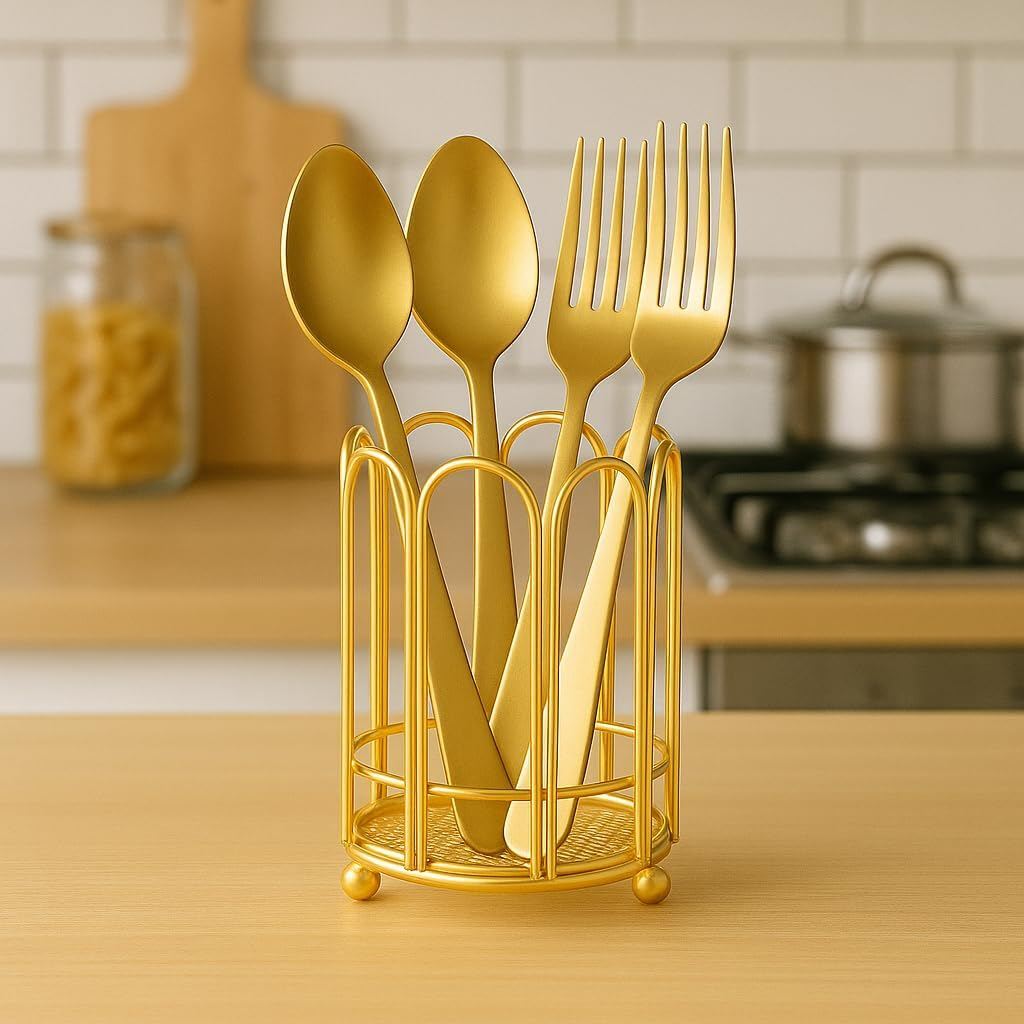 B&S Iron Spoon Fork Holder 101013.5cm – Durable Metal Utensil Organizer, Compact Kitchen Storage Solution for Forks, Spoons, Knives | Vintage Style Hand-Woven Rattan Basket for Food Storage.