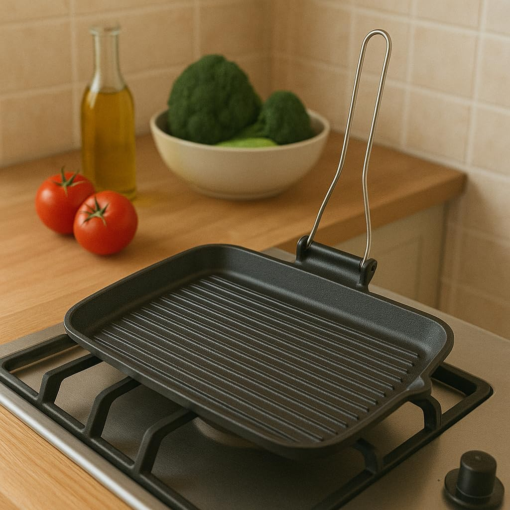 B&S Heavy Cast Iron Grill Pan 36x26cm – Rectangular Non-Stick Griddle with Dual Pour Spouts – Indoor BBQ Grill Plate for Meat & Vegetables – Durable Kitchen Accessory – Gas & Oven Safe