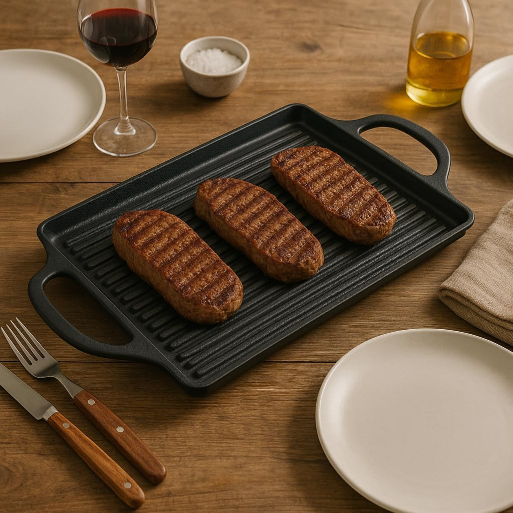 B&S "PROF" Servigrill 46x25cm Profile – Heavy-Duty Cast Aluminum Grill Pan with Non-Stick Surface – BBQ & Stove Compatible – Dual Handles – Durable Cooking Plate for Meat, Seafood & Veggies