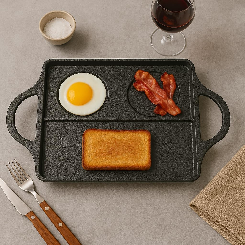 B&S BB Burger Flat Grill Pan 40x24cm – Cast Aluminum Non-Stick Griddle for Gas & BBQ – Flat Cooking Plate with Dual Handles – Perfect for Burgers, Eggs, Pancakes, Meat & More – Durable Kitchen Tool