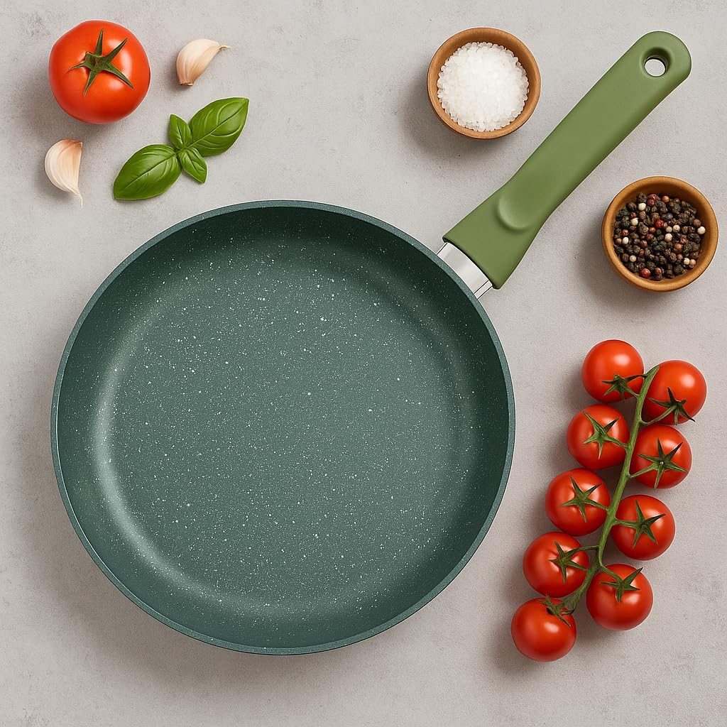 B&S Frypan DR.GREEN Series – Non-Stick Eco-Friendly Frying Pans 24cm | 28cm | 32cm with Green Stone Coating – Durable Kitchen Cookware for Healthy Cooking, Induction & Gas Compatible (24 CM)