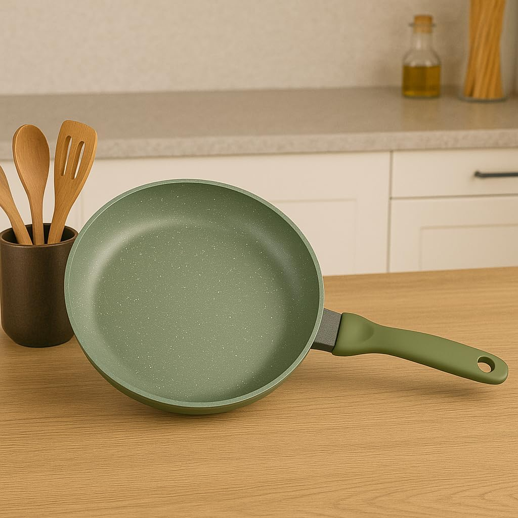 B&S Frypan DR.GREEN Series – Non-Stick Eco-Friendly Frying Pans 24cm | 28cm | 32cm with Green Stone Coating – Durable Kitchen Cookware for Healthy Cooking, Induction & Gas Compatible (28 CM)