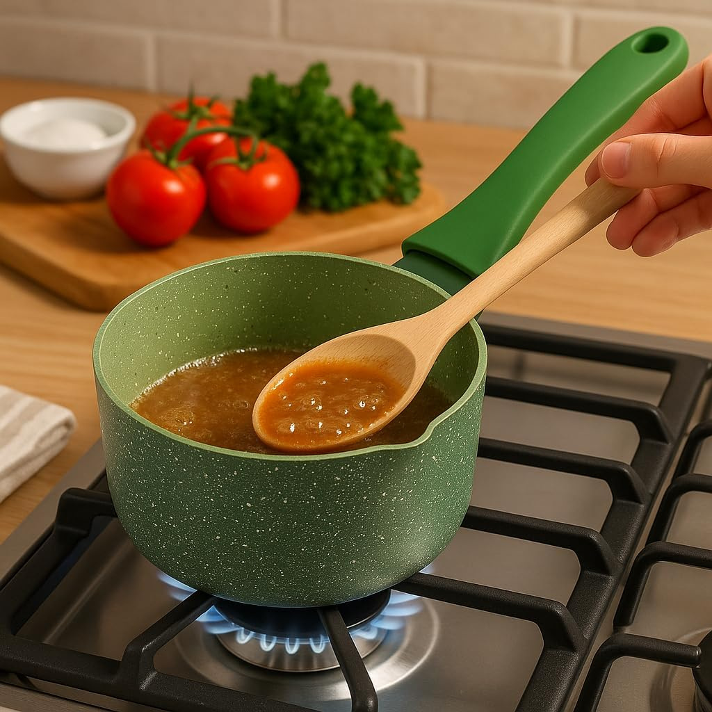 Risoli DR.GREEN-INDUCTION Saucepot 16cm with Glass Lid – Eco-Friendly Non-Stick Green Stone Coated Pot – Induction-Ready, PFOA-Free Cookware for Healthy Cooking
