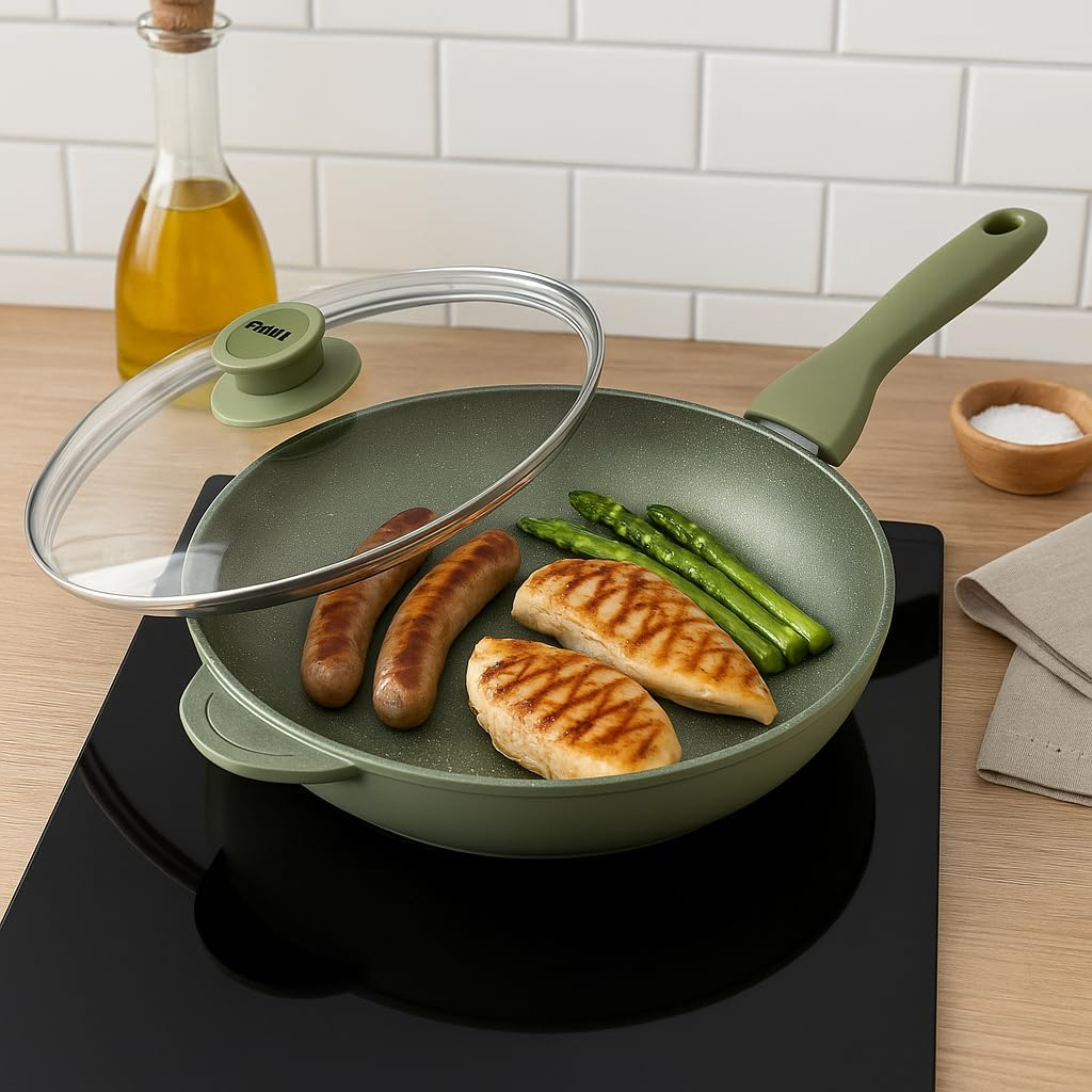 Risoli DR.GREEN Wok 30cm – Eco-Friendly Green Stone Non-Stick Wok for Healthy Cooking – PFOA-Free Frying Pan for Stir-Fry, Vegetables & Noodles, Compatible with Gas & Electric Stoves