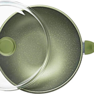 Bright Stone High-Tech Induction Frypan with Glass Lid | 32cm Nonstick Triple Layer Greenstone Coated Frying Pan | Italian Heavy-Gauge Aluminum Skillet Pan | Scratch Resistant and Nickle Free | Green