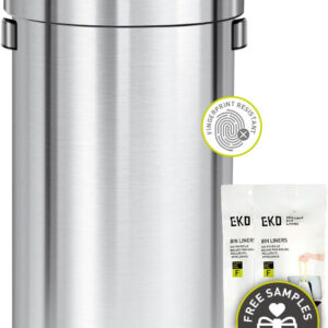 EKO 16-Gallon Round Stainless Steel Open Top Trash Can, Large Commercial Waste Bin with Detachable Lid and Carrying Handle, Brushed Metal Garbage Bin for Home, Office, Restaurant, Restroom