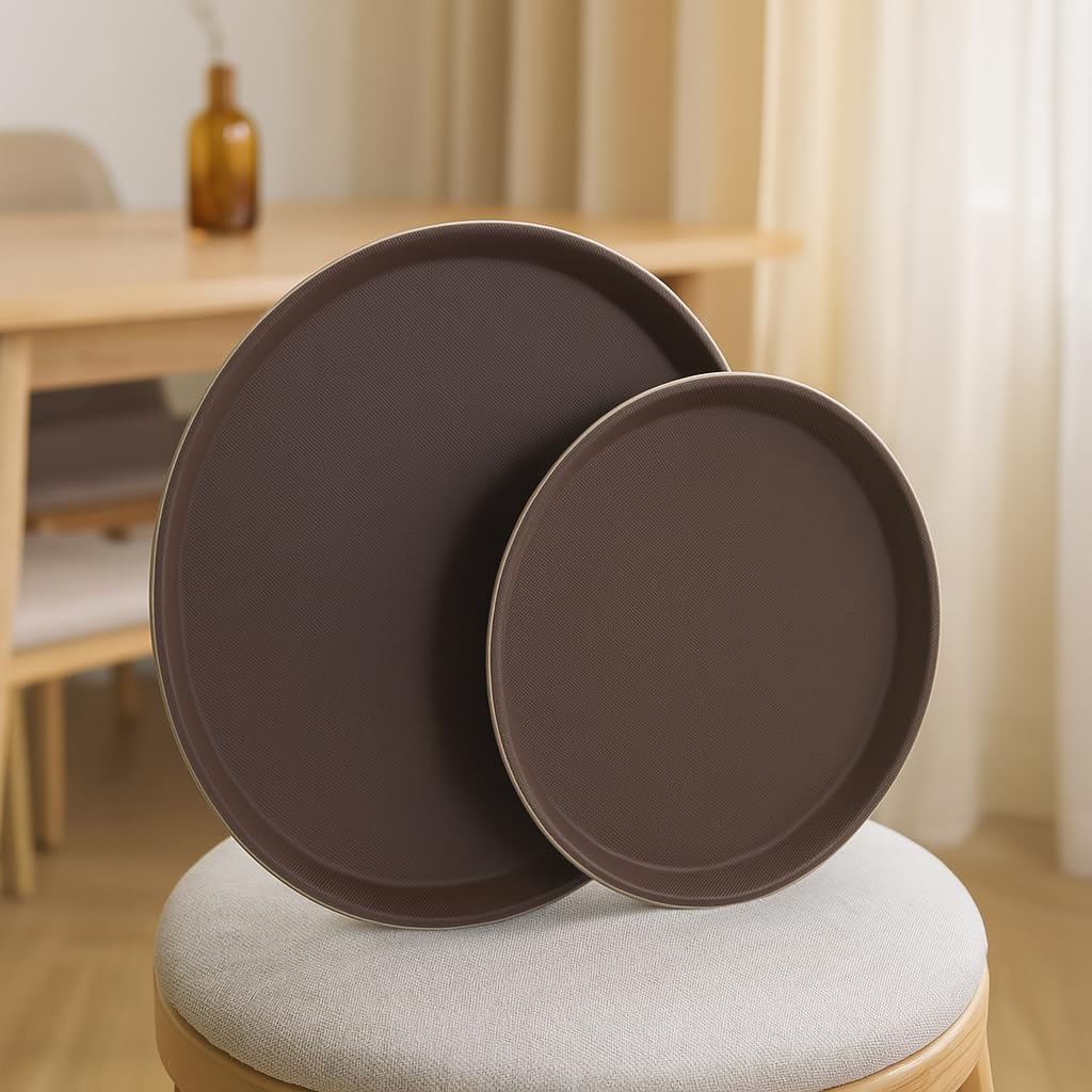 B&S Round Non-Slip Plastic Serving Tray 3pcs – Durable Anti-Skid Waiter Tray for Tea, Coffee, Food & Drinks – Lightweight & Easy to Clean – Ideal for Home, Hotel & Restaurant Use (35CM) - Image 3