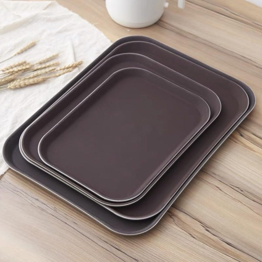 B&S Non-Slip Rectangular Tray 25x35cm 2pcs– Durable Brown Plastic Serving Tray with Anti-Slip Surface for Cafes, Restaurants, Hotels & Home Use – Lightweight & Easy to Clean (38 * 51CM)