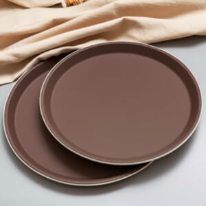 B&S Non-Slip Round Serving Tray – 28cm Fiberglass, Durable Anti-Slip Surface, Brown – Ideal for Cafes, Restaurants, and Home Use (45CM)
