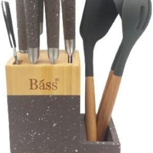 B&S 11-Piece Knife Set with Wooden Stand – Professional Stainless Steel Kitchen Knives, Includes Chef, Utility, Paring, Bread, Carving, and Steak Knives for Home & Chef Use