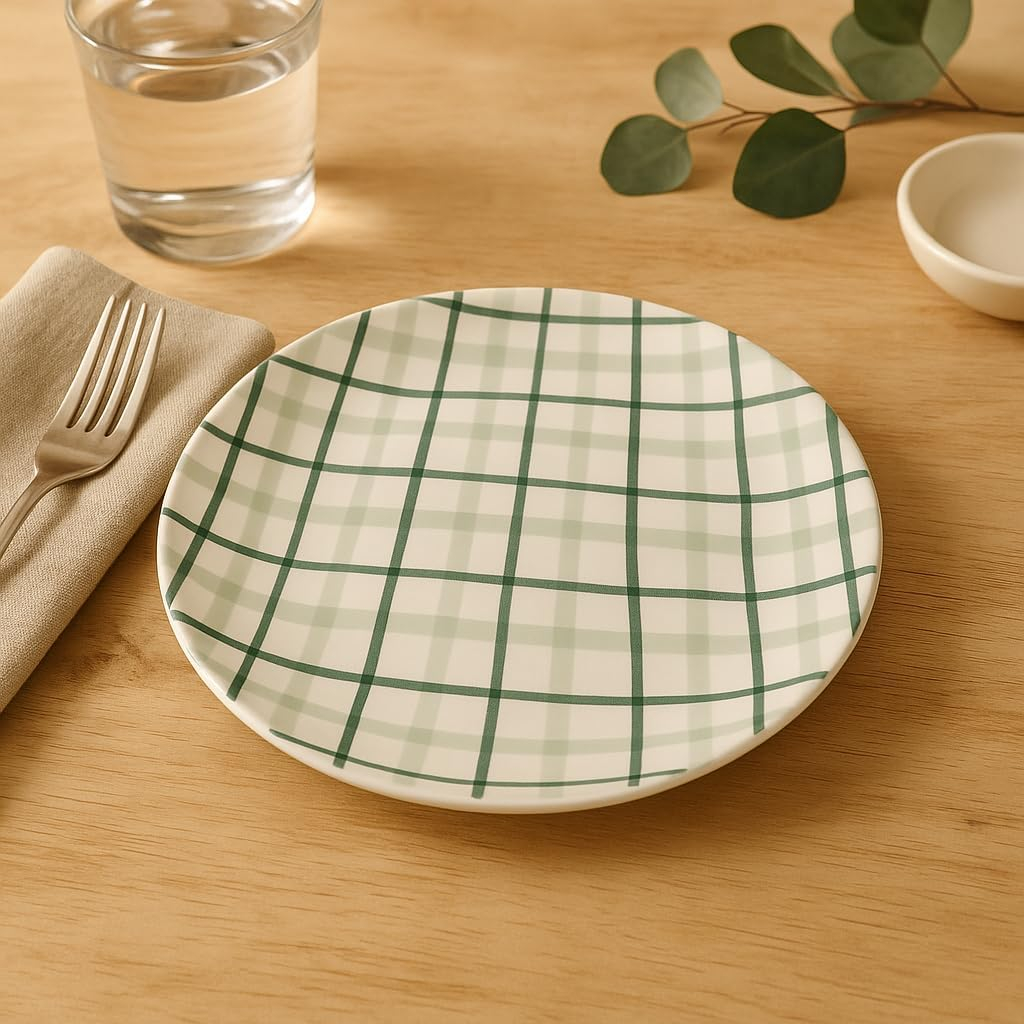 B&S Picnic Pad Print Porcelain Coupe Dinner Plates Set of 4 – 10.5''Elegant Round Dishware for Dining, Durable Ceramic Plates for Everyday Use – Modern Kitchen & Tableware Essentials