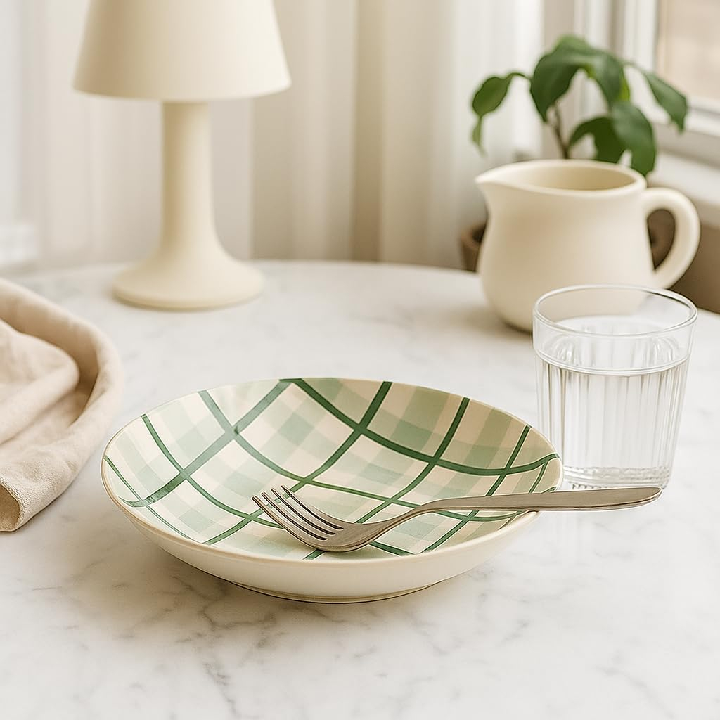 B&S Picnic Pad Print Porcelain Coupe Side Plate Set of 4 – 7.5'' Elegant Small Dessert & Salad Plates – Durable Ceramic for Snacks, Appetizers & Everyday Dining – Stylish Tableware Set