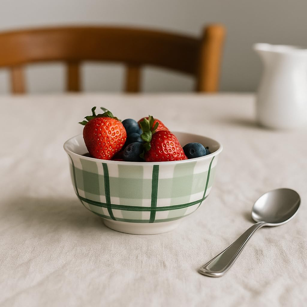 B&S Picnic Pad Print Porcelain Mini Cereal Bowl Set of 4 –4.5'' Small Bowls for Dips, Snacks, Kids Meals, Nuts & Sides – Colorful Printed Porcelain Bowls – Durable, Microwave & Dishwasher Safe