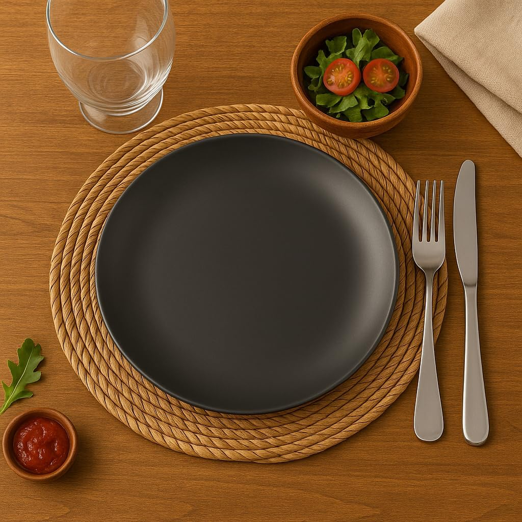 B&S Metro Grey Matte Stoneware Coupe Dinner Plate Set of 4 –10.5'' Elegant Ceramic Plates for Dining, Modern Minimalist Style, Durable & Dishwasher Safe, Everyday Tableware for Home & Kitchen