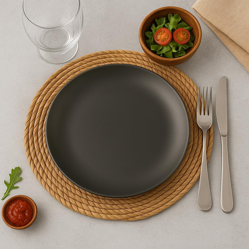 B&S Metro Grey Matte Stoneware Coupe Side Plate Set of 4 –8'' Modern Ceramic Dessert & Salad Plates – Durable, Chip-Resistant Small Plates for Everyday Dining – Microwave & Dishwasher Safe