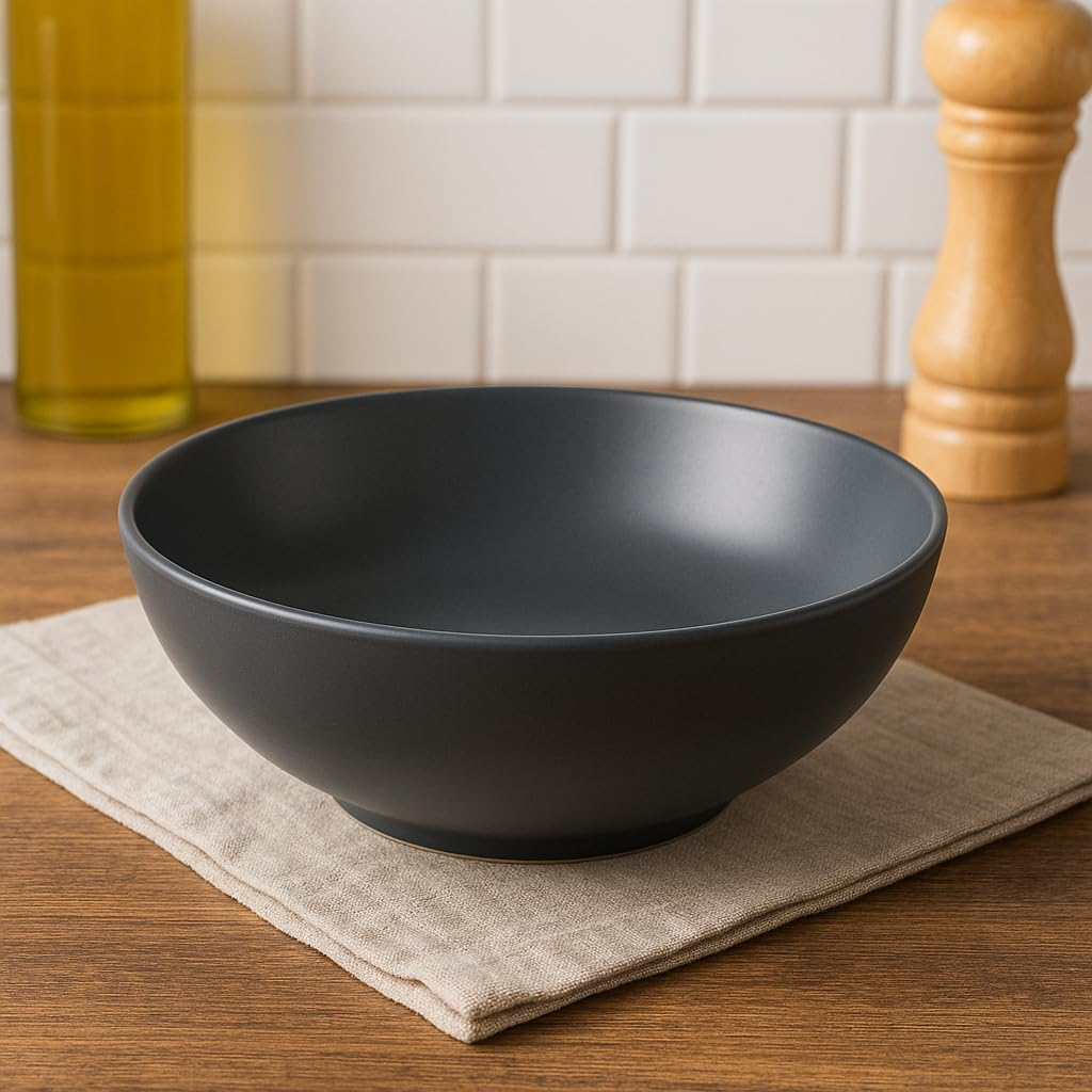 B&S Metro Grey Matte Stoneware Noodle Bowl Set of 4 – 7'' Deep Ceramic Bowls for Ramen, Pho, Pasta & Salads – Minimalist Matte Finish, Durable & Microwave Safe – Stylish Everyday Tableware