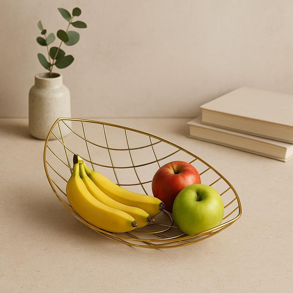 B&S Golden Wire Fruit Basket – Elegant Decorative Metal Storage for Fruits, Vegetables, and Snacks – Stylish Modern Design for Kitchen & Home Décor
