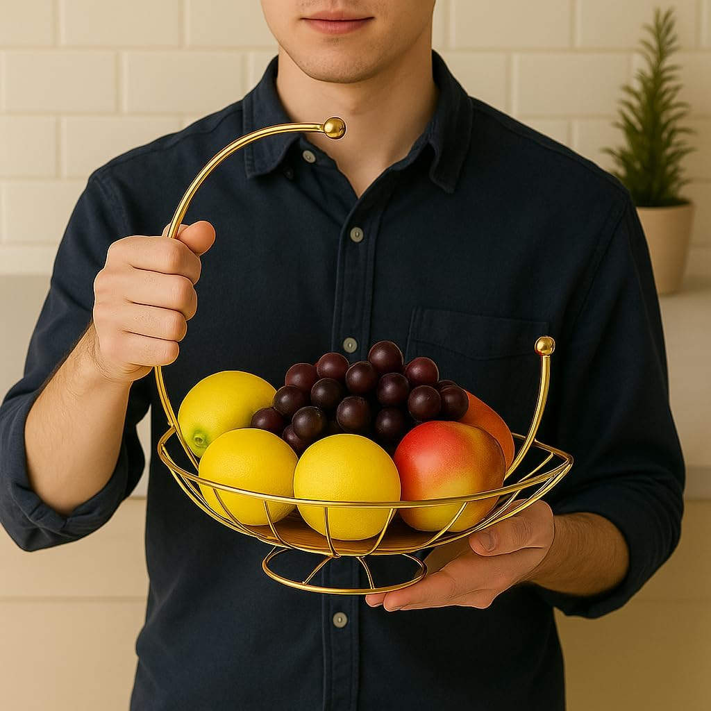 B&S Silver Metal Wire Fruit & Vegetable Basket – Stylish Kitchen Storage Container, Afternoon Tea & Dessert Stand, Snack Tray, Multi-purpose Organizer