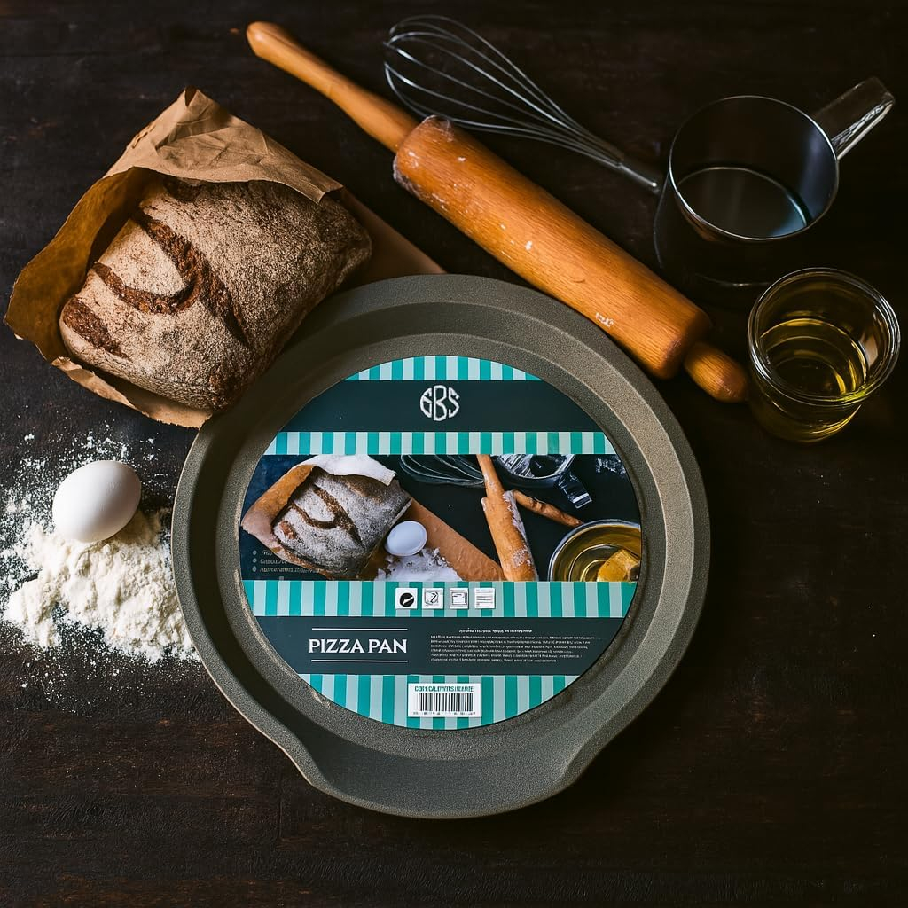 B&S Pizza Pan, 38.5x35.5x2cm, 0.4mm Grey Marble with White & Black Dots – Non-Stick Round Bakeware Tray for Crispy Crust – Durable & Easy to Clean Kitchen Essential