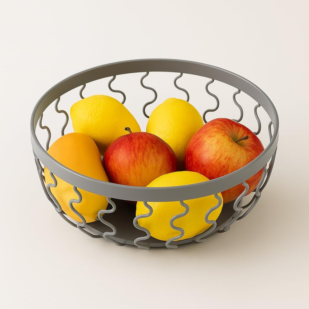 B&S Modern Round Metal Wire Fruit Basket – Decorative Iron Storage Bowl for Kitchen, Dining & Living Room – Stylish Black Wire Container for Fruits, Snacks & Decor - Image 3