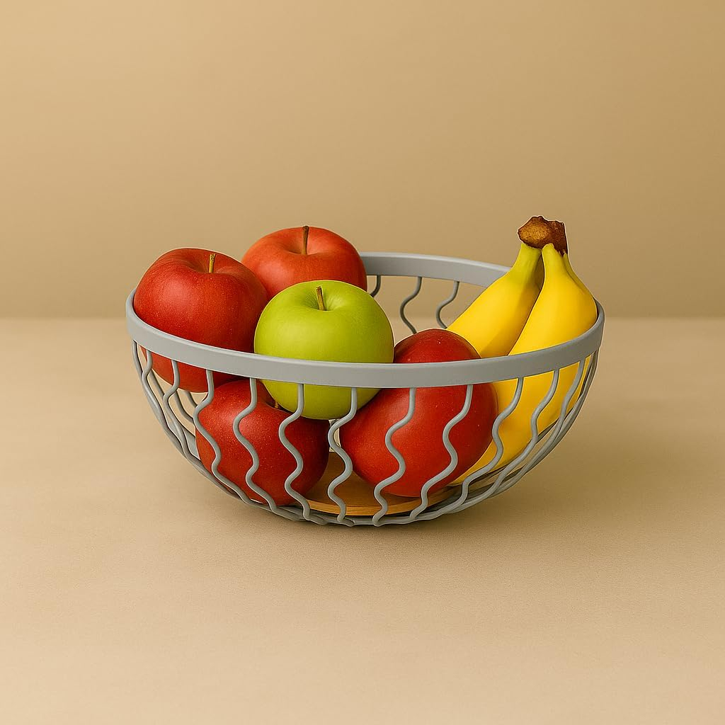 B&S Modern Round Metal Wire Fruit Basket – Decorative Iron Storage Bowl for Kitchen, Dining & Living Room – Stylish Black Wire Container for Fruits, Snacks & Decor - Image 4