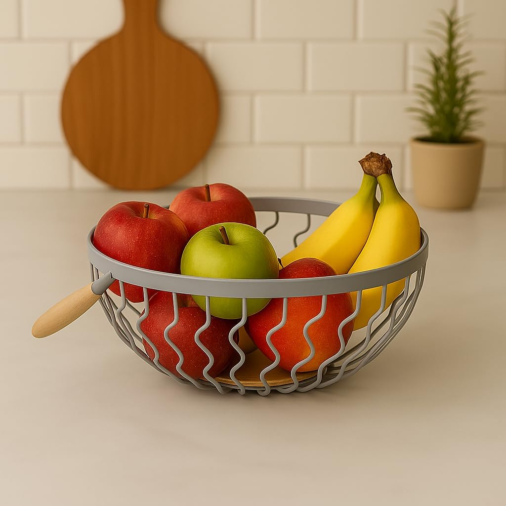 B&S Modern Round Metal Wire Fruit Basket – Decorative Iron Storage Bowl for Kitchen, Dining & Living Room – Stylish Black Wire Container for Fruits, Snacks & Decor - Image 5