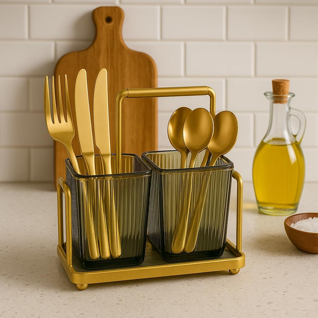 B&S Iron Wall-Mounted Cutlery Holder – Kitchen Spoon & Chopstick Organizer with Tray – Hanging Tableware Storage Rack for Utensils, Spoons, Forks – Durable Metal Chopstick Bucket
