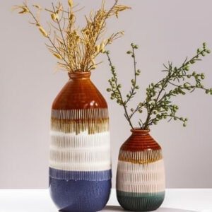 B&S Ceramic Flower Vase Set – Handcrafted Multicolor Vases for Home Décor, Living Room & Office – Eco-Friendly Ceramic Decorative Vases – Tabletop Accessory (Ceramic Flower Vase Size: 13x13x23cm)