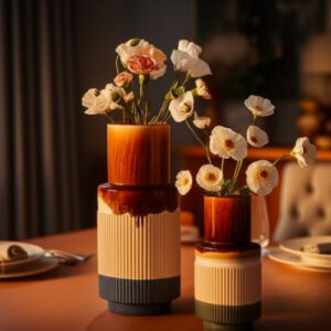 B&S Ceramic Flower Vase – Handcrafted Modern Tabletop Vase for Home, Office & Living Room Décor – Eco-Friendly Decorative Pottery – Stylish Multicolor Ceramic Accent Vase