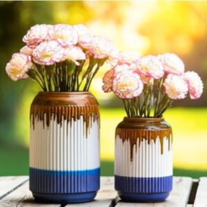 B&S Ceramic Flower Vase: Modern Ombre Decor, Textured Design, Rustic Gold Accents for Living Room, Office & Events - Ideal for Fresh & Dried Flowers