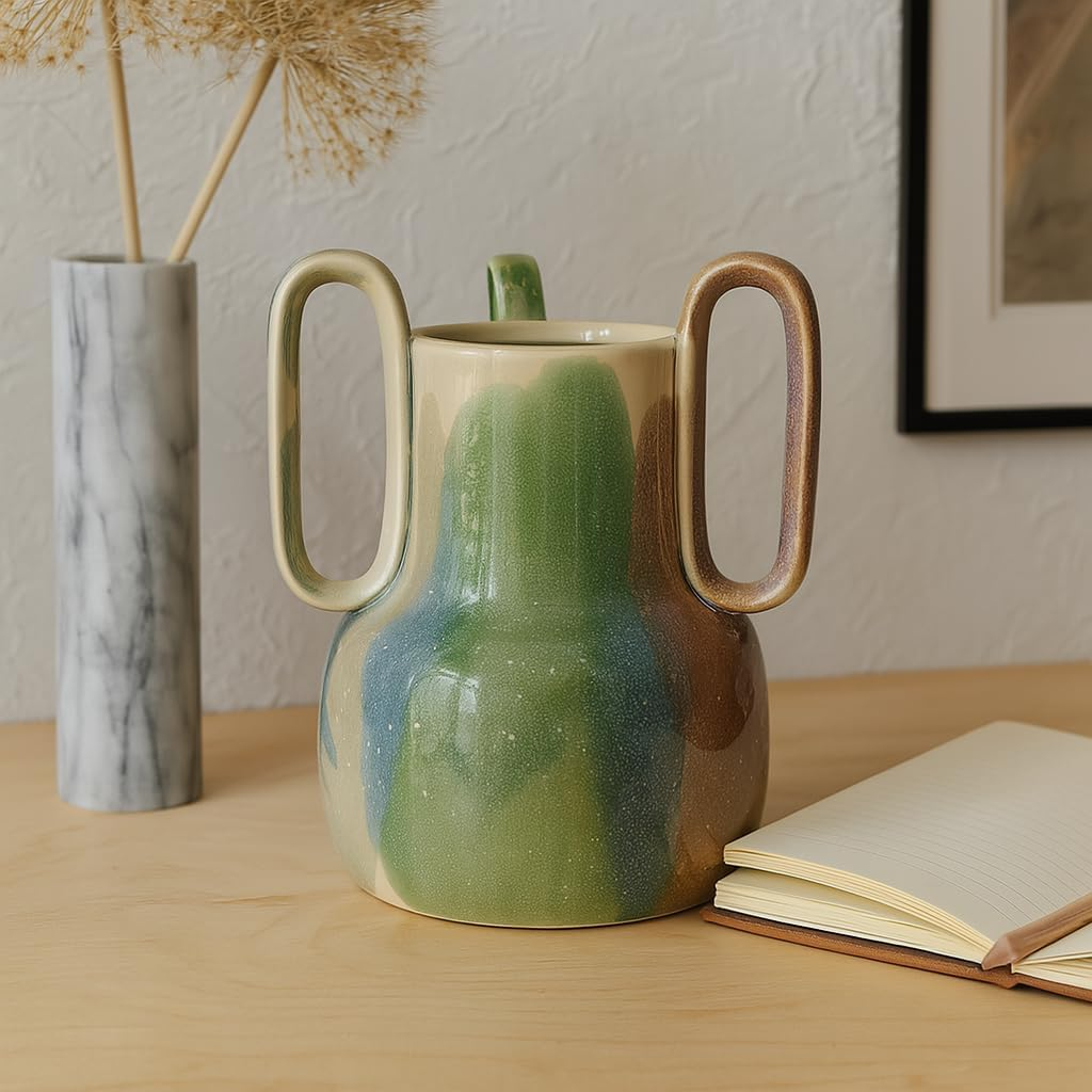 B&S Modern Ribbed Ceramic Flower Vase | Elegant Two-Tone Drip Glaze | Decorative Vase for Home, Office, Living Room Decor | Artificial Flowers (Ceramic Flower Vase 15cm x15cm x 21 cm) - Image 3