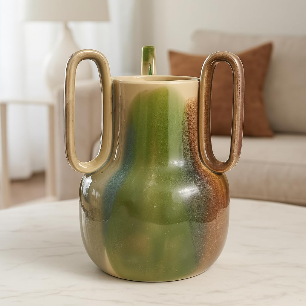 B&S Modern Ribbed Ceramic Flower Vase | Elegant Two-Tone Drip Glaze | Decorative Vase for Home, Office, Living Room Decor | Artificial Flowers (Ceramic Flower Vase 15cm x15cm x 21 cm) - Image 4