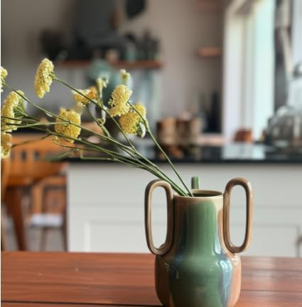 B&S Modern Ribbed Ceramic Flower Vase | Elegant Two-Tone Drip Glaze | Decorative Vase for Home, Office, Living Room Decor | Artificial Flowers (Ceramic Flower Vase 15cm x15cm x 21 cm) - Image 5