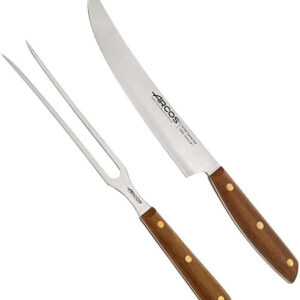 B&S 167000 Nordika Series BBQ Set – 2-Piece Carving Knife & Fork Set with Wooden Handles – Made in Spain, Stainless Steel Blades for Grilling, Roasting & Serving