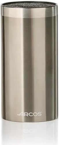 B&S 794900 Universal Round Knife Block – Chrome-Plated Stainless Steel Cylinder with Flexible Insert for All Knife Types – Compact Countertop Holder – Sleek & Durable Design