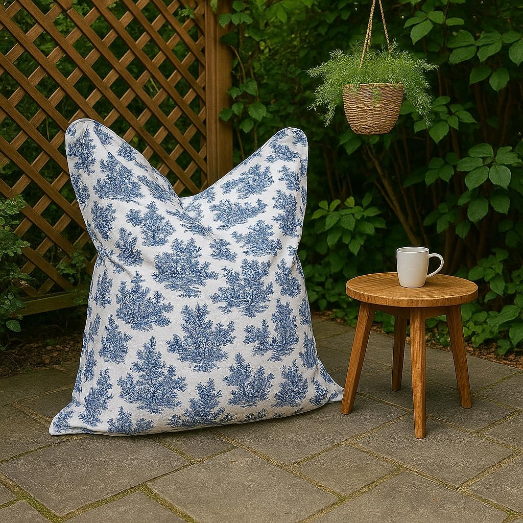 B&S Fashion Bull Oversized Beanbag – Polyester Fabric Floor Lounger | Tear-Resistant, UV-Resistant & Durable | Stylish Seating for Lounge, Dorm, Bedroom – Size: B130 x H190 cm (Toile de Jouy)