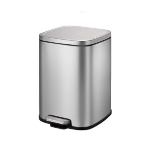 EK9384MT-6L "EKO" BRAND 6LSquare Step Bin, Fingeprint-resistant Brushed Stainless Steel, Soft close Lid, Black PP Liner