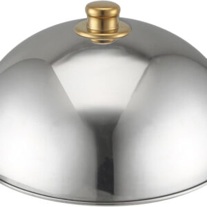 Stainless Steel Dome Cake Stand with Lid, 12.5 inches, Golden Handle, 320x320x175mm