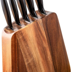 B&S Premium Wooden Knife Block Set with 5 Knives, Acacia Wood Stand, Black Handles,pass the European LFGB standard,ZT0014