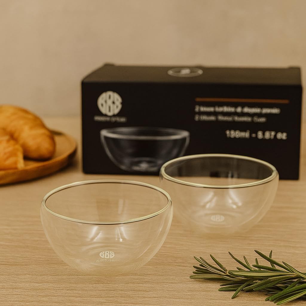 B&S Double Wall Glass Cups | 150ml Borosilicate Insulated Espresso & Tea Cups | 2pcs Set | Heat Resistant Reusable Drinkware | Clear Modern Design | Eco-Friendly Kitchen Accessory | No Condensation