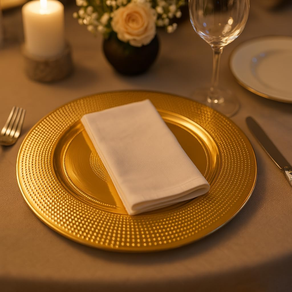 B&S Gold Charger Plate 3pcs – Decorative Round Dining Tableware – Elegant Textured Design – Ideal for Weddings, Parties, and Events – 33cm