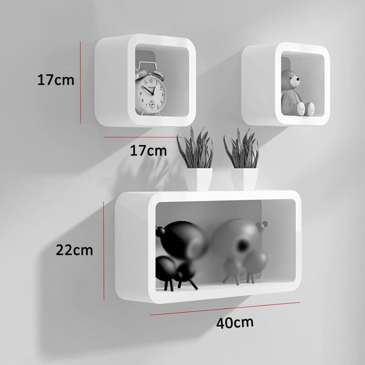 B&S Wall Shelf Set of 3 – Modern Floating Cube Shelves – MDF Wood, White Finish, 1.8cm Thick – Decorative Display Shelves for Living Room, Bedroom, Office, or Hallway (Black) - Image 2