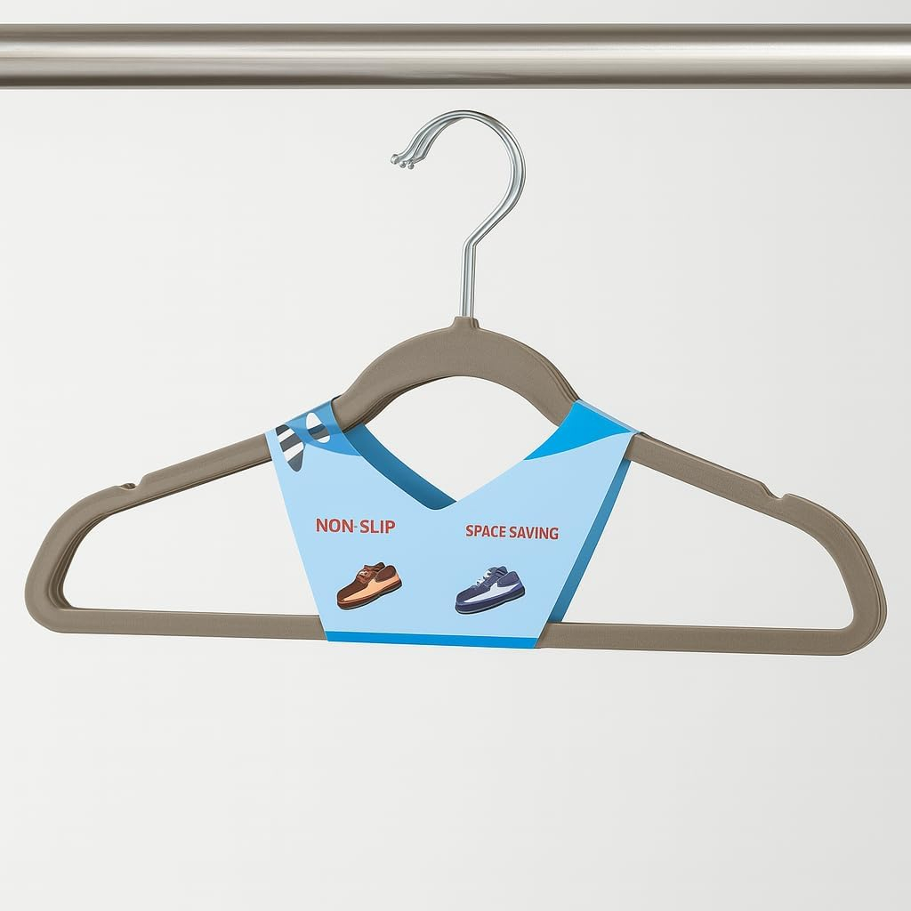 B&S LLT-2 Non-Slip Velvet Flocked Plastic Hangers 10pcs, 33cm, Bow Design, Lightweight Clothes Hangers for Kids, Baby & Delicates – Grey (Double-Slot Flocked Design 45cm)