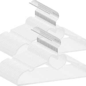 B&S Plastic Hanger Set – 10-Pieces Flocked Clothes Hangers with Heart Design, Non-Slip Velvet Finish – Space-Saving & Durable for Shirts, Dresses, Jackets & Scarves (White)