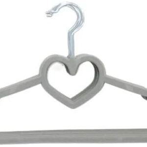 B&S Plastic Hanger Set – 15-Piece Flocked Clothes Hangers with Heart Design, Non-Slip Velvet Finish – Space-Saving & Durable for Shirts, Dresses, Jackets & Scarves (Grey)
