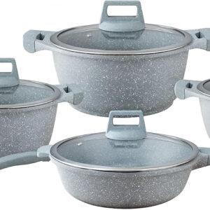 B&S 12PC Nordic Style Die-Cast Aluminum Cookware Set – Nonstick Pots and Pans with Silicone-Lined Lids & Bottom – Durable, Stylish Kitchen Cookware – 2 Elegant Colors Available